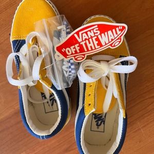 Vans Old Skool Yellow and Blue Kicks Size Youth 12 with Extra laces